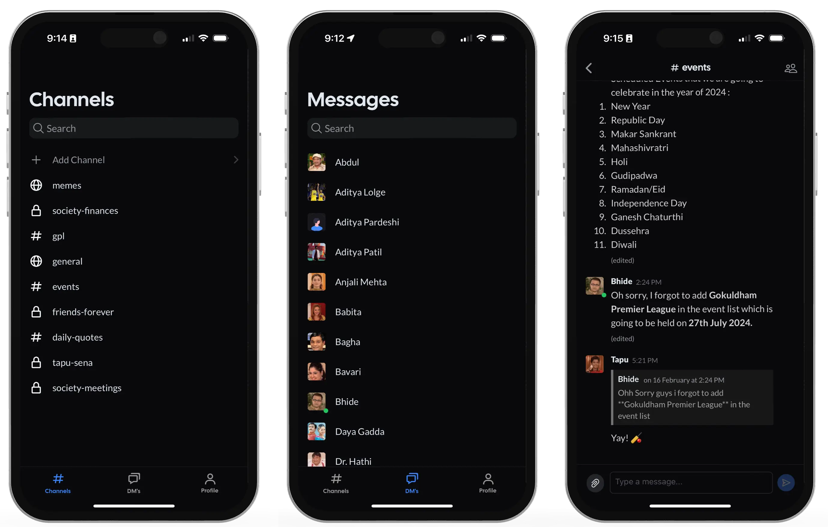Three screenshots of the Raven mobile app shown inside an iPhone container